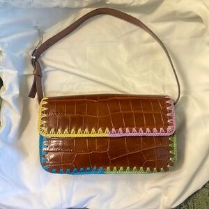 STAUD TOMMY CROCHET EDGE Croc-Embossed Shoulder Bag